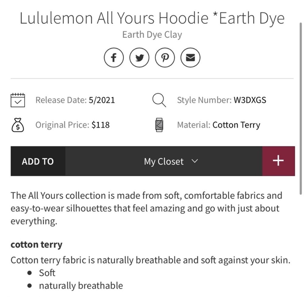 🌟 Lululemon All Yours Hoodie Earth Dye Size 10 in Clay - Picture 6 of 7